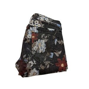 Current Elliott The Stiletto Black Wildflower Denim Jeans Size 24